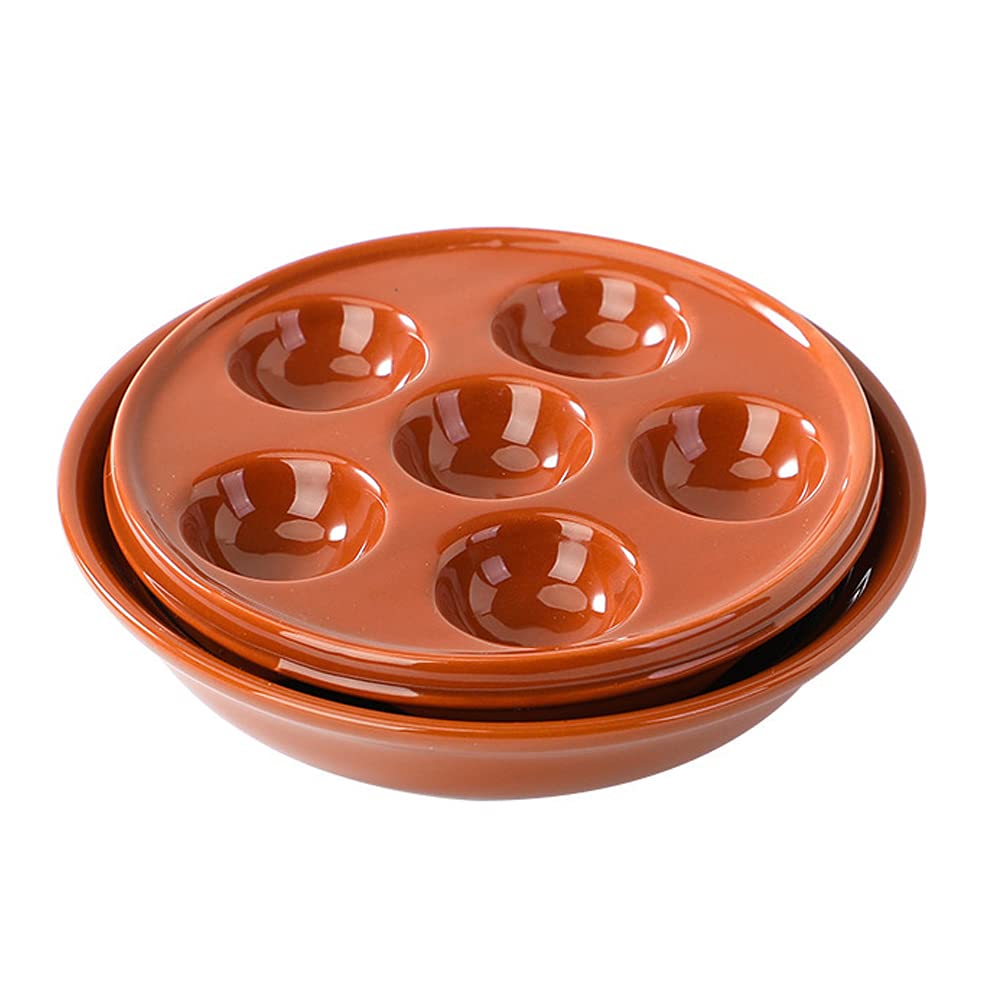 Juego de 2 Platos de Cerámica para Caracol de 6 Agujeros, Plato de Caracol de Porcelana Roja con Plato de Cazuela Redondo de Porcelana, Rojo