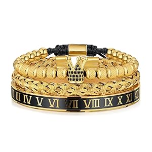 WFYOU 3PCS Stainless Steel Imperial Crown Bracelets for Men Gold Roman Numeral Bangle Bracelet Adjustable Cuff Bracelet Mens Luxury Jewelry Gifts