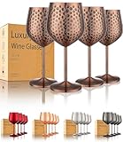UNISWEET Stainless Steel Wine Glasses-18 oz Unbreakable Hammer point Wine Goblets, Elegant Unique Metal Wine Glass for Outdoor, Travel, Camping, Pool,Gift for Wine Lovers (Set of 4) (Red Copper)