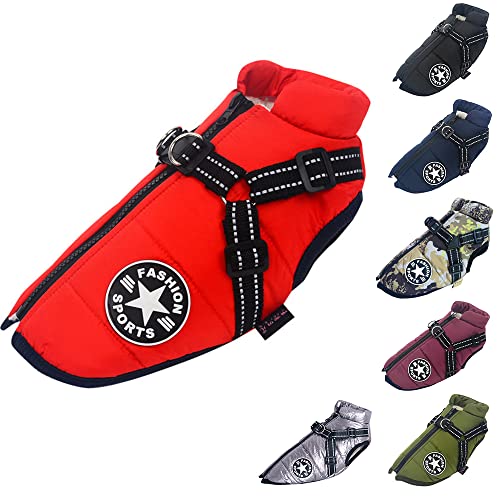 Gilet per cani, impermeabile, caldo con pettorina per cani, invernale, caldo e morbido, 9 colori-rosso XXL