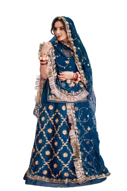 Image of Women's Embroidered Vichitra Silk Ethnic wear Semi-stitched Lehenga Choli With Dupatta Set (S-THG 415279)
