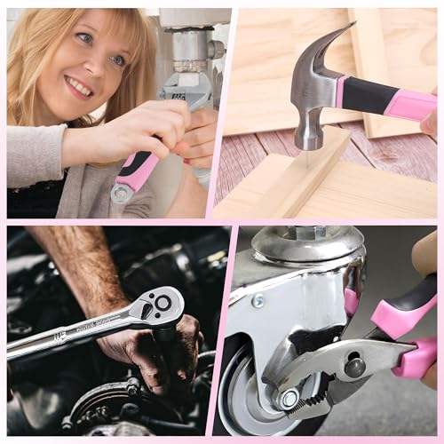 Image of FASTPRO 198-Piece Pink Tool Set, Home Tool Kit with Tool Box
