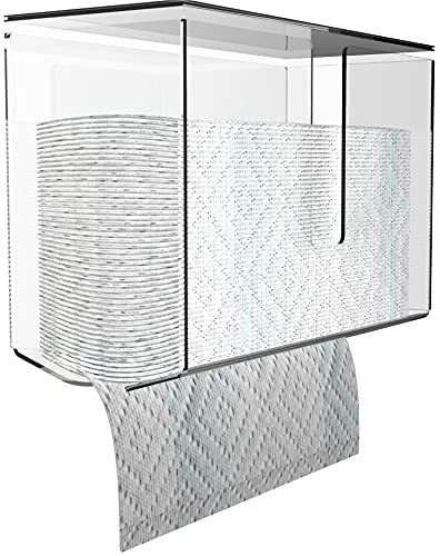 No Drilling Wall Mount Paper Towel Dispenser with Lid,Clear Folded Paper Towel Holder for Bathroom Toilet and Kitchen,Suitable for Z-fold or Multi-Fold Paper Towels,Pack of 1 by Cq acrylic
