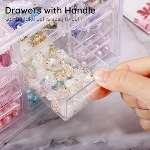 Image of Segbeauty 3-Tier Acrylic Jewelry Organizer, 9-Grid Clear Desk Organizer with Stackable Storage Drawers, Small Storage for Beads, Earrings, Makeup, Dustproof