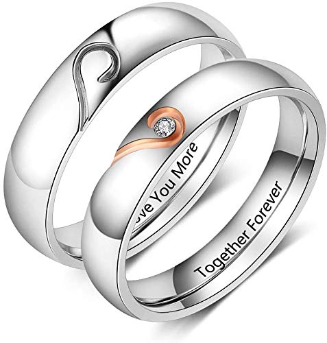 kaululu Personalized Couples Rings for Him and Her Sets Engraved Promise Rings for Couples Perfect Matching Rings for Couples in Valentine's Day (Style 4)