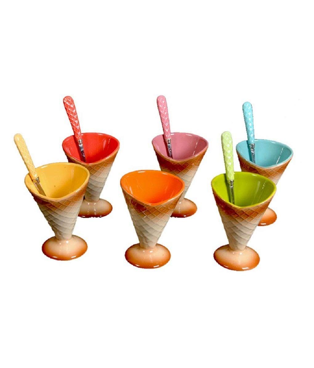 TAGROCK Porcelain Round Serving Cone Shape Ice Cream Dessert Dynamic Bowls - (Set of 6)