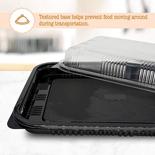 Reusable Plastic Buffet Catering Sandwich Trays with Clear Plastic Lids Cake, Sweet Treat and Sandwich Platter Trays and Danish Plates with Lids - 25 Pack (33.5cm x 24cm)