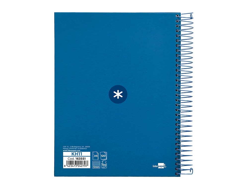 Cahier Spirale Liderpapel Antartik A4 - 120 Pages Quadrillage 5mm - Papier 100g/m² - Bleu