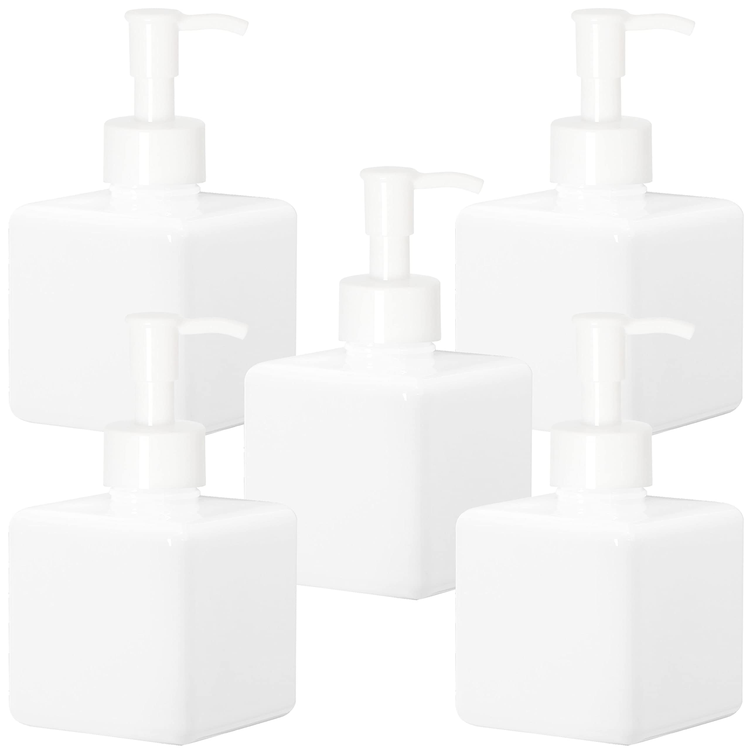 Botellas de plástico con bomba anti derrames, pack de 5 recipientes blancos de 8 oz Youngever