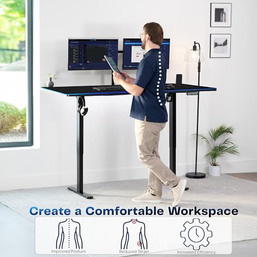 Image of VIVO Black 71 x 36 in Standing Desk, DESK-KIT-1B7BP-36 | Electric, Holds 220 lbs, Sit Stand, Height Adjustable, Extra Deep Full-Size Mouse Pad, Memory Presets, 1B Series, Black Frame