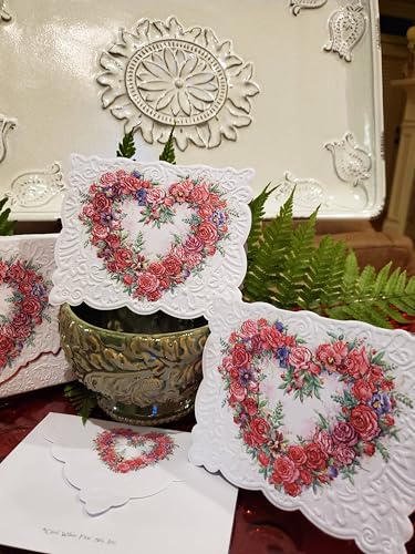Image of Poster Foundry Rose Heart Valentine Day Love Boxed Note Cards by Carol Wilson. 10 embossed 4x5 Die-Cut Notecards and Matching Envelopes in Decorative Gift Box with Magnetic Flap. NCP2149