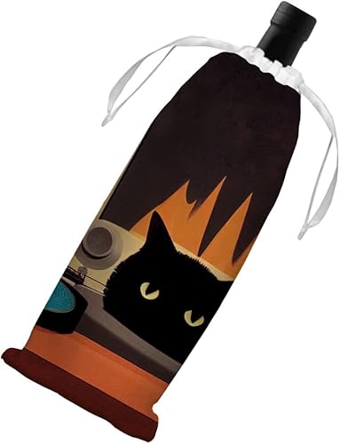 Linda bolsa de mano de vino para gatos bolsa de mano de vino de gato negro bolsa de mano de vino con impresión artística Blanco