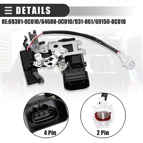 Image of Motoforti Trunk Latch Actuator Assembly, Rear Liftgate Tailgate Lock Actuator, for Toyota Sequoia 2001-2007, Plastic Metal,No.69301-0C010 /64680-0C010
