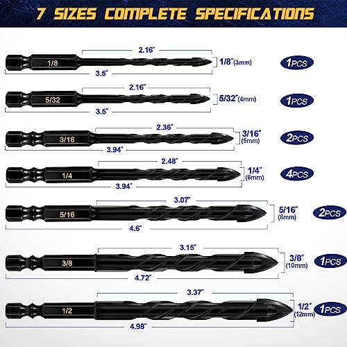Dyrecelve TUNGSTEN STEEL 12-Pcs Concrete Drill Bit Set & Masonry Drill Bit Set thumb #3