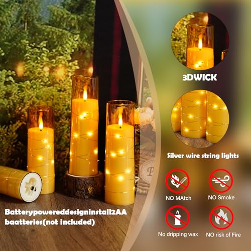 Image of Sasigeiaa Flameless Candles with Embedded Star String - Battery Operated LED Candles, with Remote,12 Gold Flickering Candles for Christmas, Weddings, Home Decor & Party,(D 2.3 inchxH 5 inch 6 inch 7 inch)
