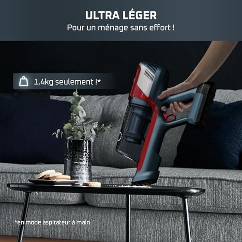 Rowenta X-Pert 6.60 Smart Aspirateur Balai sans fil, Tube Flex, Idéal pour les Poils D'animaux, Léger, Puissance 100W, Autonomie 45min, LED RH6471WO, Noir/Rouge