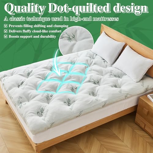 Image of WhatsBedding 4 Inch Memory Foam Mattress Topper Full for Back Pain Relief, Filled with Breathable Gel Memory Foam, Cooling Bamboo Viscose Air Layer, Supportive Pillow Top Mattress Topper