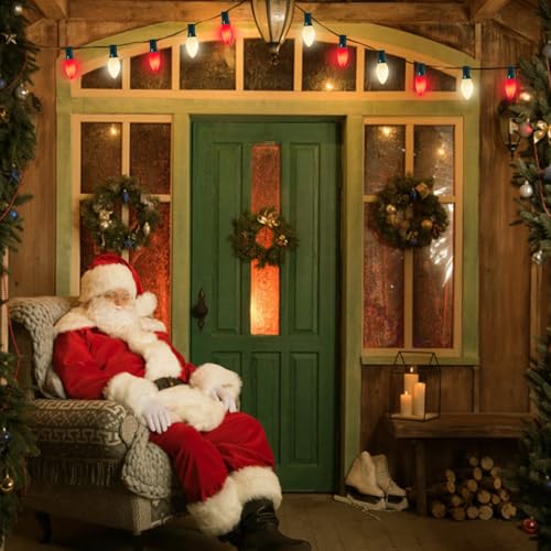 Image of C7 LED Red and White Christmas Lights, 25Ft Outdoor Christmas Decorations Light with 27 Shatterproof LED Bulbs, Hanging Vintage Christmas Lights for Christmas Tree Roofline Holiday Party Backyard