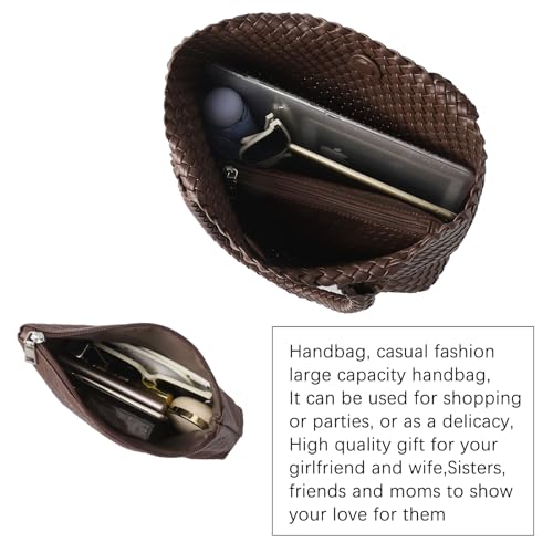 Image of Hand Woven Bag Tote BagS For Women Top Handle Shoulder Vegan Leather Large Travel Beach Hobo Handbag