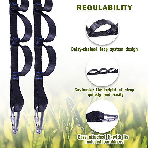 Tree Swing Straps Kit-Two Adjustable (20Loops Total) Straps Hold 2000Lbs Two Heavy Duty Carabiners (Stainless Steel),Easy & Fast Swing Hanger Installation To Tree, 100% Non-Stretch (5Ft) #TOP1