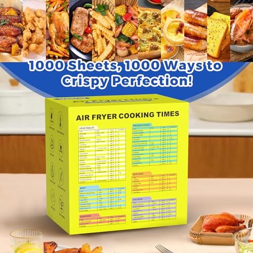 1000 Pcs Air Fryer Paper Liners, 8" Square Air Fryer Liners Disposable, Heavy-Duty Parchment Paper for 5-8 qt Airfryer Basket, Non-Stick & Grease-Proof Baking Liner for Oven Pan