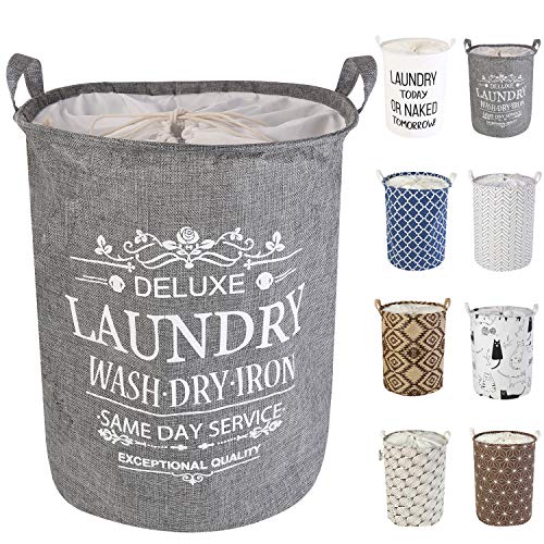 LessMo 17.7' Kordelzug Wäschekorb Lagerung Sorter, Pop-Up Wäschekorb Faltbar, wasserdichte Runde Baumwolle Leinen für Schlafzimmer Lagerung Baby Kleidung Spielzeug