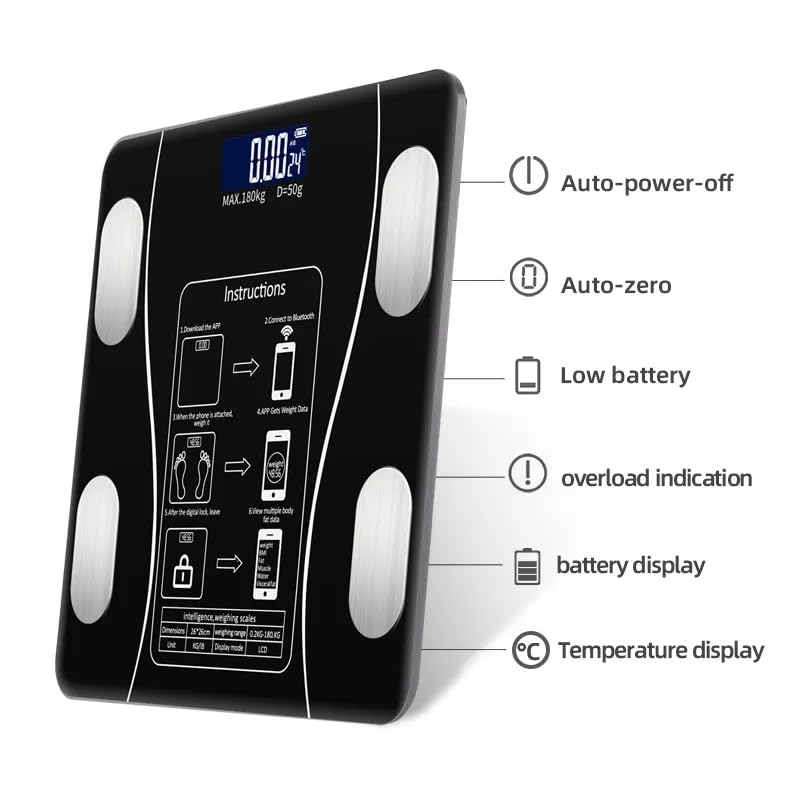 Image of Digital Smart Weighing Scale with Bluetooth App, Body Fat Analyzer Weight Machine, BMI Monitor, Body Composition Scale, 180kg Capacity, High Precision Sensors