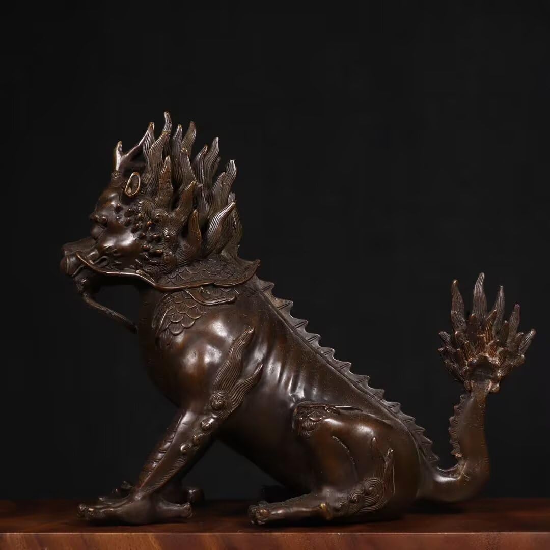 Dytartzx Pure Copper Xiezhi Statue - Traditional Chinese Justice Mythical Beast Sculpture, Home Office Feng Shui Decoration, Unique Gift for Luck & Positive Energy