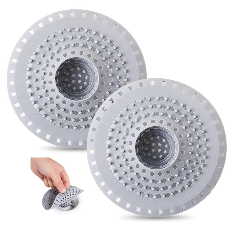 2 Pezzi Di Protezione Per Scarico In Silicone, Coperture Per Scarico Doccia Filtro Per Capelli Doccia Filtro Per Lavello Cucina Con Ventosa Grigio~p119646660