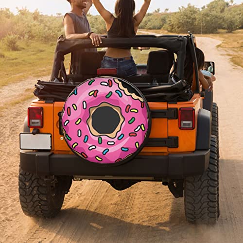 Image of Pink Cartoon Donut Spare Tire Cover Dust-Proof Wheel Tire Cover Fit Trailer, RV, SUV and Many Vehicle 16 Inch