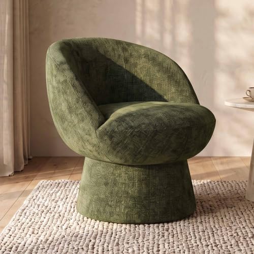 ChicAura 360° Swivel Accent Chair with Curved Back, Modern Green Chenille Upholstered Round Barrel Chair, Bucket Vanity Armchair for Small Space,Living Room, Bedroom