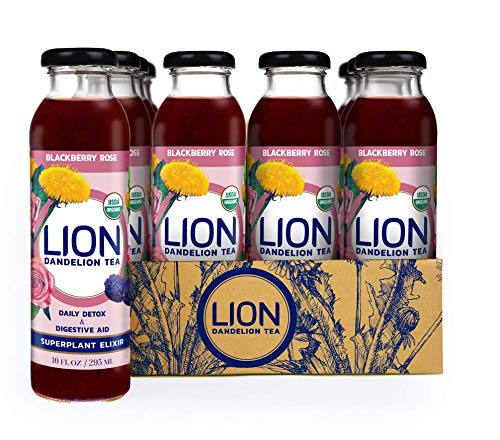 LION Organic Bottled Dandelion Tea | Immunity Booster - Prebiotic Tea Full of Antioxidants | Blackberry Rose | 12 Pack