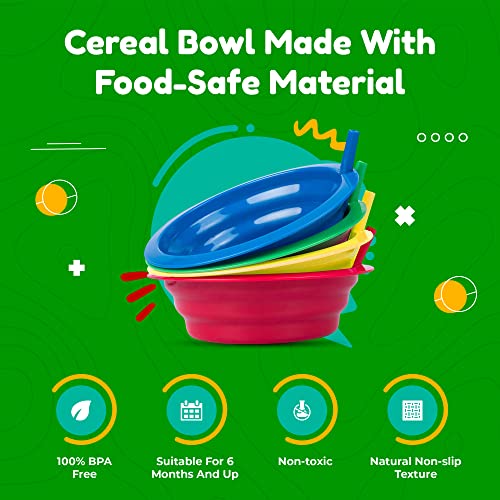 Green Direct Sippy Bowl 22 Ounce Plastic Cereal Bowl with Built in Straw for Kids Assorted Colors Blue-Red-Green-Yellow Pack of 4