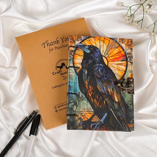 Image of CRAFT JUNKY Journal Diary with Handcrafted Box, 5 x 7 Inch Special Binding Unruled Lock Diary for Girls, Art Book with Aesthetic Print Sketch Book for Artists, 200 Acid-Free Pages A5 (CROW)