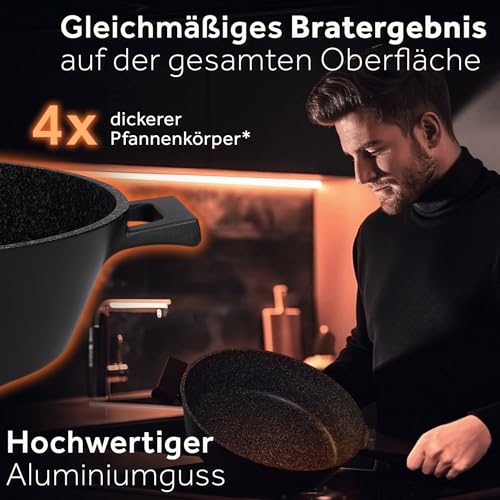 ZWIEGER Große Pfanne mit Deckel 28cm – Schmorpfanne 28 cm hoher Rand, Aluguss, vollflächiger Edelstahlboden, für alle Herdarten (inklusive Induktion) geeignet – Antihaft, PFOA- & PFOS-frei 5