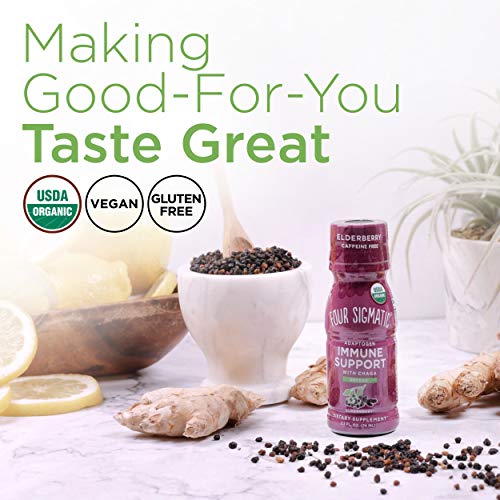 Adaptogen Immune Support Shot By Four Sigmatic | Caffeine Free, Vegan Chaga Mushroom Shot | Organic Vitamin C Drink | Elderberry Shot For Immune System Support, Stamina And Endurance Aid | 6 Count #TOP5
