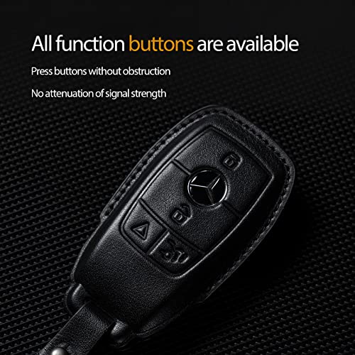 Image of Mercedes Benz Key Fob Cover Leather Car Key Case 2026 2025 2024 2023 2022 GLE350 GLE450 GLS450 GLS580 GLA250 GLA35 EQB CLA250 CLA35 CLA45 AMG GT