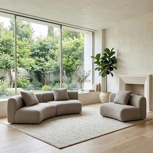 Image of Acanva Formia Boucle Curved Sectional Sofa, Armless Chair, Light Coffee