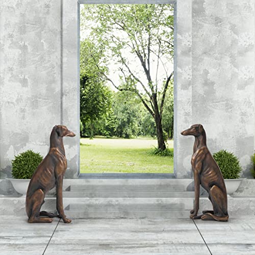 Glitzhome Set Of 2 Sitting Greyhound Dog Outdoor Statue, 30.25" H, Bronze #TOP6