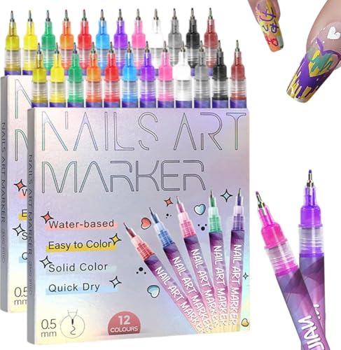 12 Colors Nail Art Pens Set, 2026 New Nail Art Markers Polish Pen for Drawing, Dotting,...