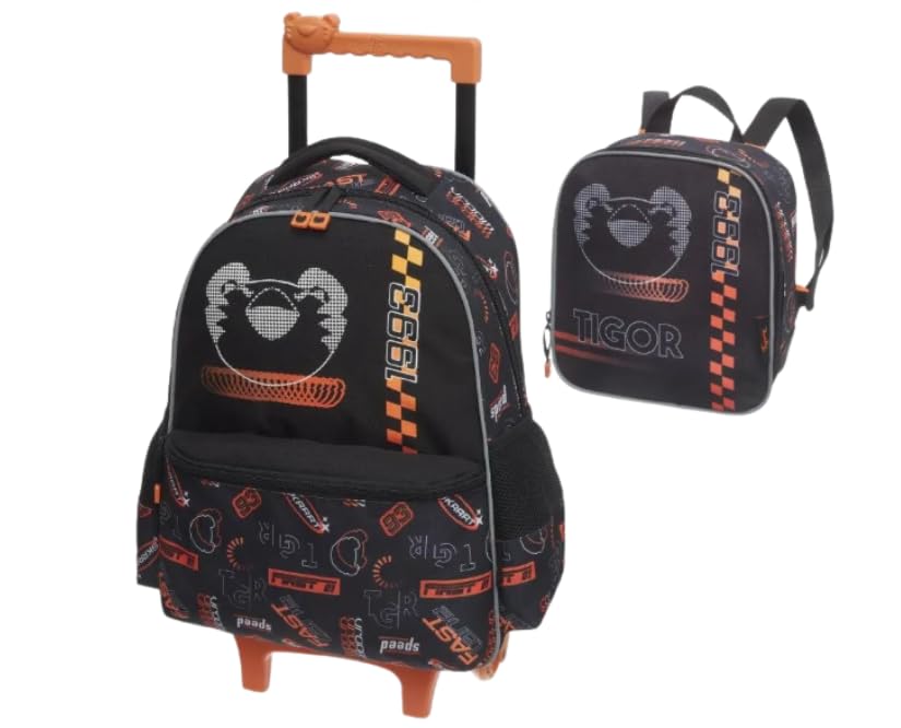 KIT ESCOLAR TIGOR T.TIGRE FAST: BOLSA CARRINHO SEM ALÇA, LANCHEIRA, ESTOJO DUPLO E GARRAFA 100% ORIGINAL