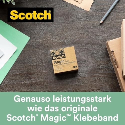Scotch Magic Klebeband A Greener Choice 19 mm x 20 m im Handspender - 100 % recycelt, Unsichtbares Klebeband mit Pflanzlichem Klebstoff zur Reparatur, Etikettierung und Versiegelung von Dokumenten