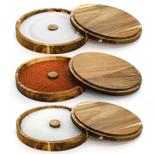 Nagpew 3 Pieces Margarita Salt Rimmer Set, Acacia Wood Glass Rimmers with Lids, Stackable Bar Rimmer Tray Spice Sugar Container for Cocktail, Home Bar, Bartenders, Glass up to 5.5''D