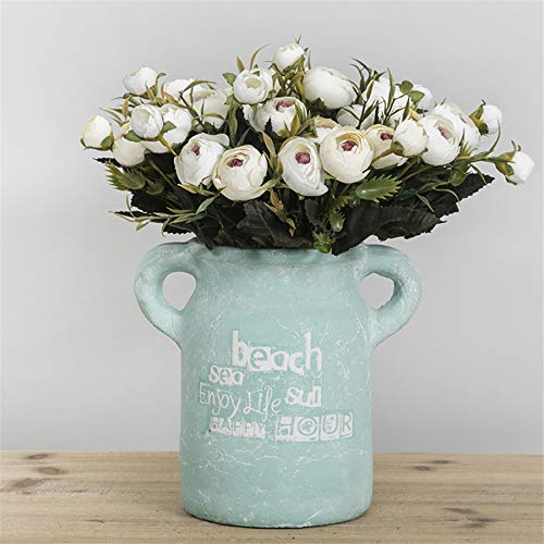 YCOO Artificial Flower White 36 Heads Fake Rose Silk Arrangements Flower Plant in Vase for Wedding Outdoor Home Decor(Camellia Rose,Muti-Color) (White)