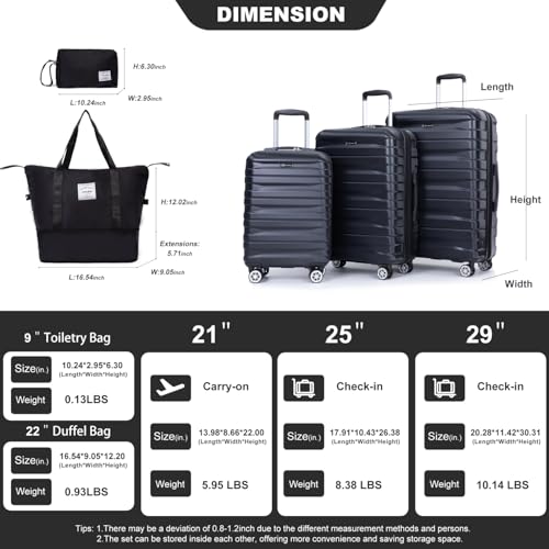 Luggage Set Of 5 Pieces: Expandable Hardside Luggage With TSA Lock and Rotating Wheels2