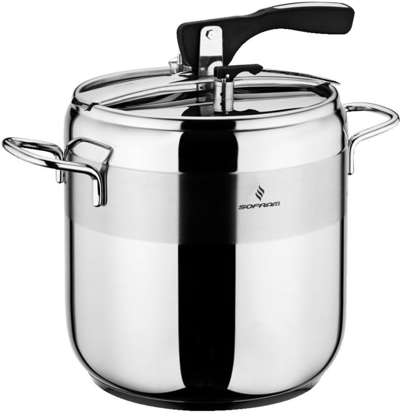 Stainless Steel Pressure Cooker, Pressure Cooker, Stainless steel pan, Pressure canner, Stainless steel pot, Cooking pot, Stainless steel 18/10, 3-layer capsule base (8 L)