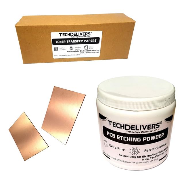 See full amazon price history chart for TECHDELIVERS® 500grams Ferric Ferrous Chloride Fecl3 PCB Etching Agent | 2Pcs copper clad board 10x10 cms | 10Pcs Toner Transfer Paper for PCB | Diy PCB Making At Home TECHDELIVERS® 500grams Ferric Ferrous Chloride Fecl3 PCB Etching Agent | 2Pcs copper clad board 10x10 cms | 10Pcs Toner Transfer Paper for PCB | Diy PCB Making At Home (B0CPSRF7SD) Amazon Price History, Amazon Price Tracker
