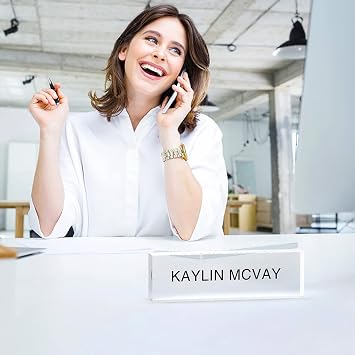 Name Plate for Desk- Office Desk Name Plate Personalized, Clear Acrylic Name Plate, Office Desk Accessories, 8x2.4x1.2