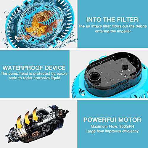 AISITIN-Submersible-Water-Pump-80W-Water-Pump-3865LH-850GPH-3-Adapters-and-Drain-Hose-Suitable-for-Household-Swimming-Pools-Pond-Drainage-Fish-Tank-Aeration-Gardening-Irrigation