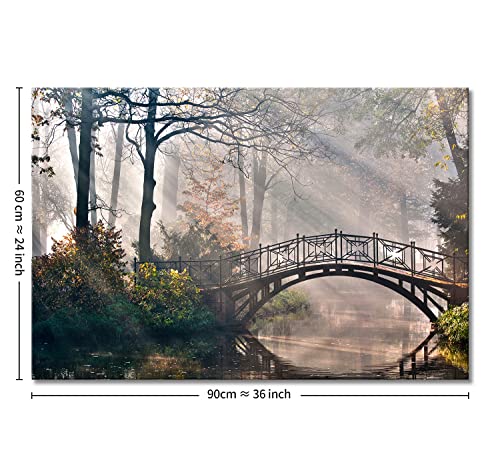 So Crazy Art 326026 Nature Wall Art Bridge Over Lake Canvas Painting Autumn Tree Forest Nature Landscape In Park Modern Picture Print thumb #6